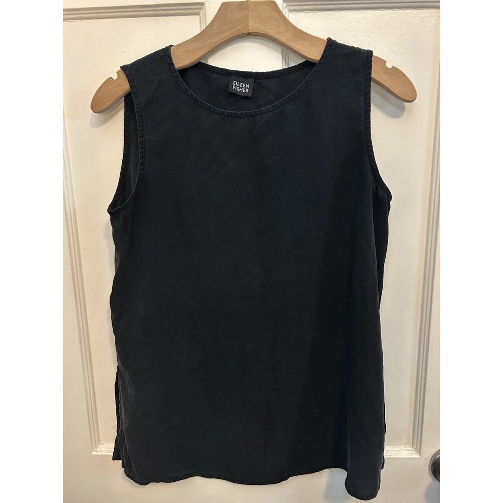 Eileen Fisher Womens Black Sleeveless Shirt Scoop Neck Tank Basic Minimalist